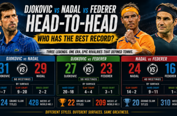 Djokovic vs Nadal vs Federer head-to-head records comparing the Big Three tennis rivalries