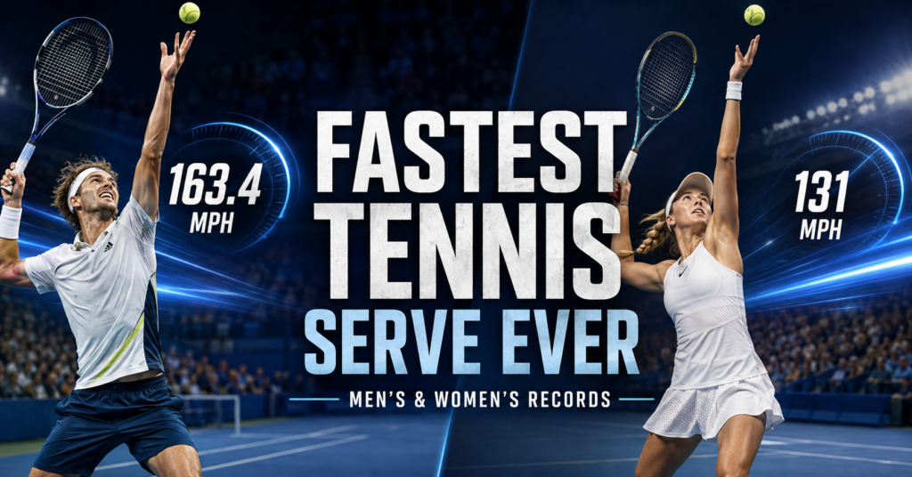 Fastest tennis serve ever showing the men's 163.4 mph record and women's 131 mph official record