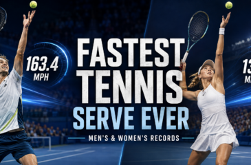 Fastest tennis serve ever showing the men's 163.4 mph record and women's 131 mph official record