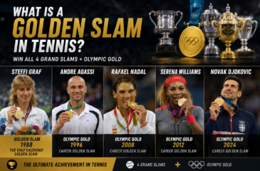 Golden Slam in tennis featuring Steffi Graf, Andre Agassi, Rafael Nadal, Serena Williams and Novak Djokovic as Career Golden Slam winners