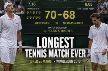 John Isner vs Nicolas Mahut at Wimbledon 2010 in the longest tennis match ever, lasting 11 hours and 5 minutes