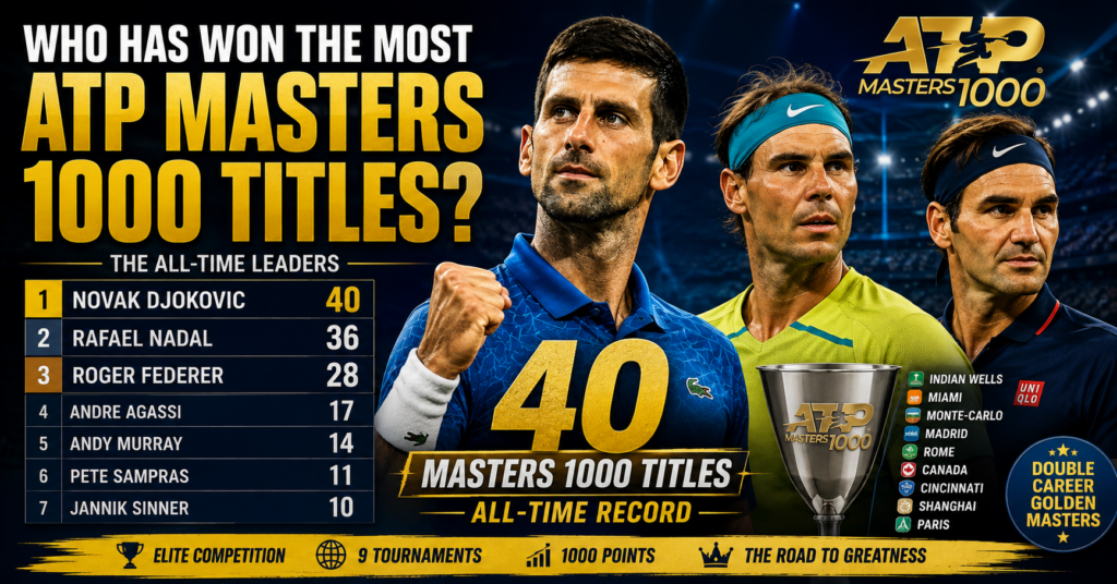 Most ATP Masters 1000 titles all-time record led by Novak Djokovic with 40 titles