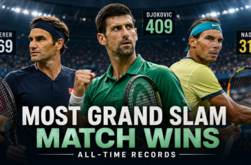 Most Grand Slam match wins all-time records featuring Novak Djokovic, Roger Federer and Rafael Nadal