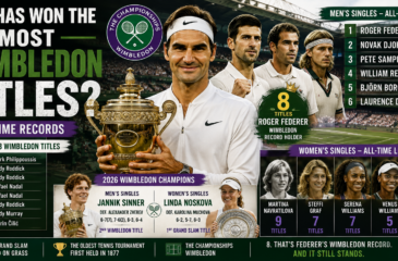 Most Wimbledon titles all-time records led by Roger Federer with eight men's singles titles
