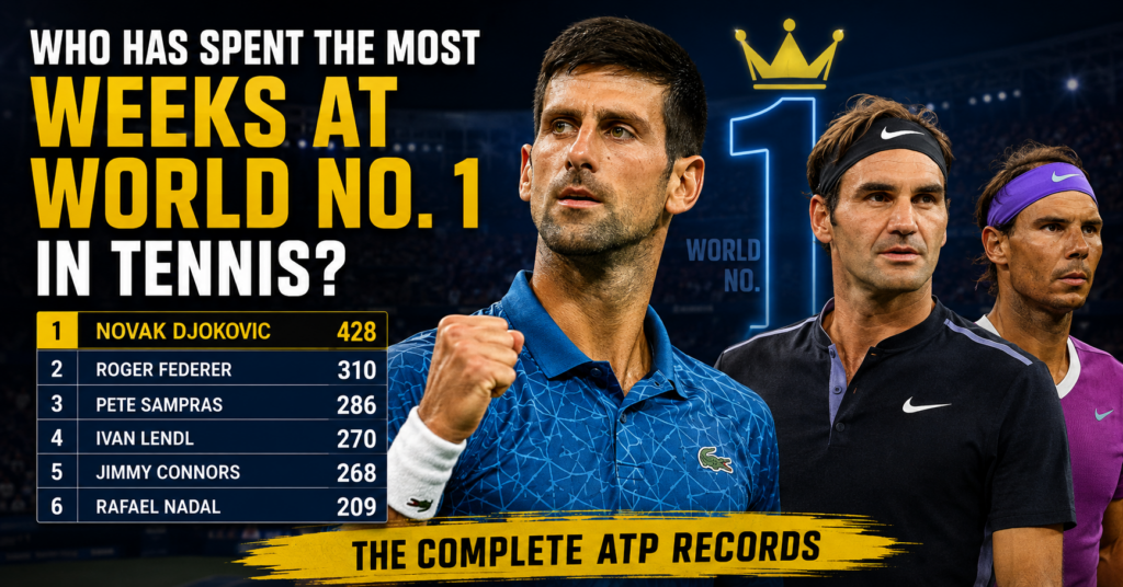 Most weeks at World No. 1 in tennis ATP records led by Novak Djokovic with 428 weeks
