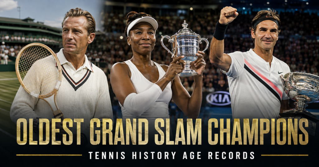 Oldest Grand Slam champions in tennis history featuring Ken Rosewall, Serena Williams and Roger Federer