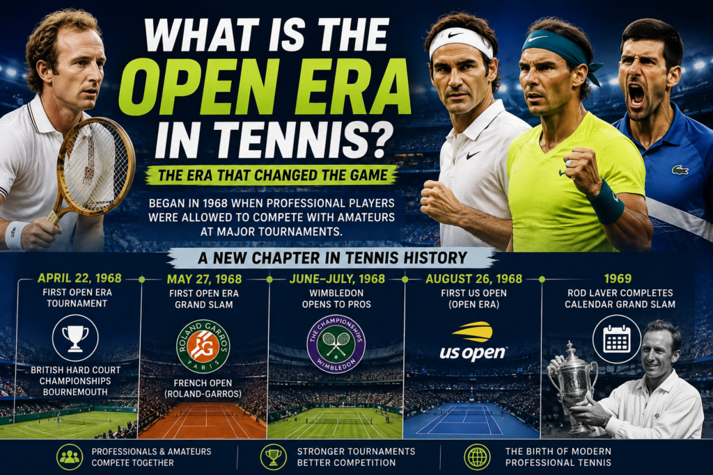 What is the Open Era in tennis showing the 1968 beginning of modern professional tennis and major Open Era milestones