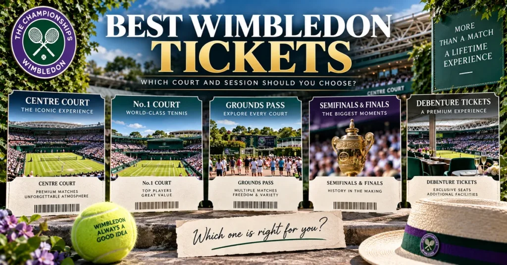 Best Wimbledon tickets guide comparing Centre Court, No.1 Court, Grounds Pass and premium debenture options