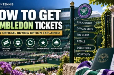 How to get Wimbledon tickets guide showing official buying options including the Public Ballot, Queue, resale and debenture tickets