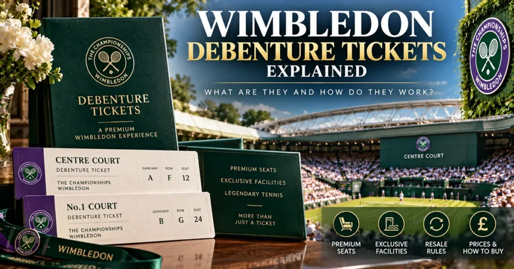 Wimbledon debenture tickets showing premium Centre Court seating, exclusive facilities and resale options