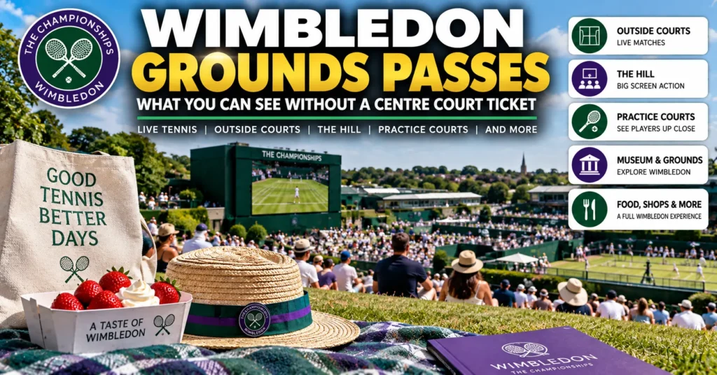 Wimbledon Grounds Passes showing live outside courts, The Hill and tournament attractions