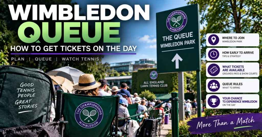 Wimbledon Queue at Wimbledon Park showing fans waiting for same-day tennis tickets