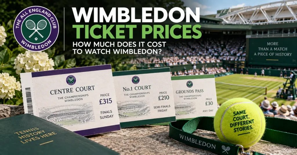 Wimbledon ticket prices showing Centre Court, No.1 Court and Grounds Pass ticket costs