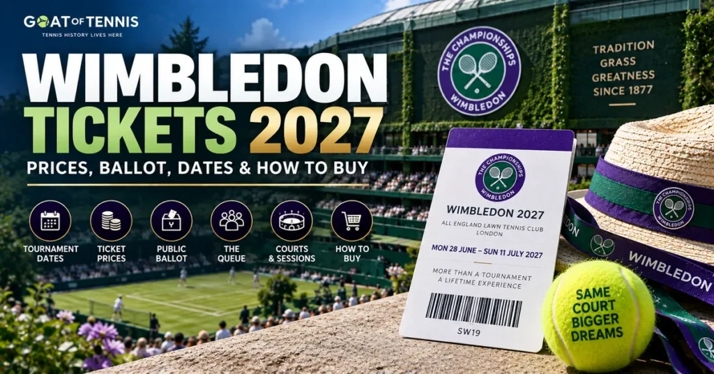 Wimbledon 2027 tickets guide showing ticket prices, Public Ballot, dates and buying options