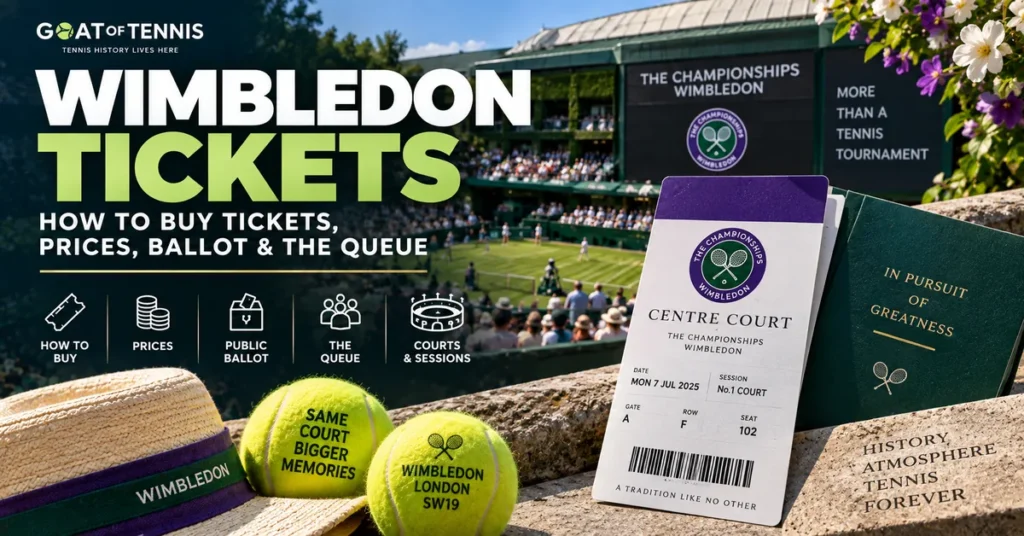 Wimbledon tickets guide showing Centre Court, ticket options, prices, ballot and The Queue